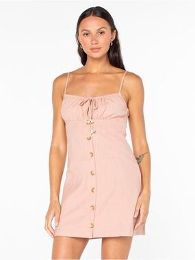Roxy Somewhere Sunny Powder Pink Mini Dress Keyhole Button Front Beach Coquette
